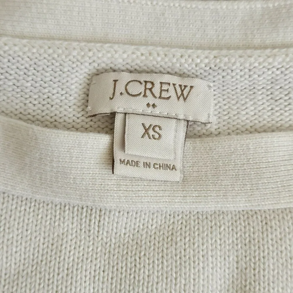 J.Crew Striped Boatneck Sweater Cream Black Button Shoulder Prep Womens XS